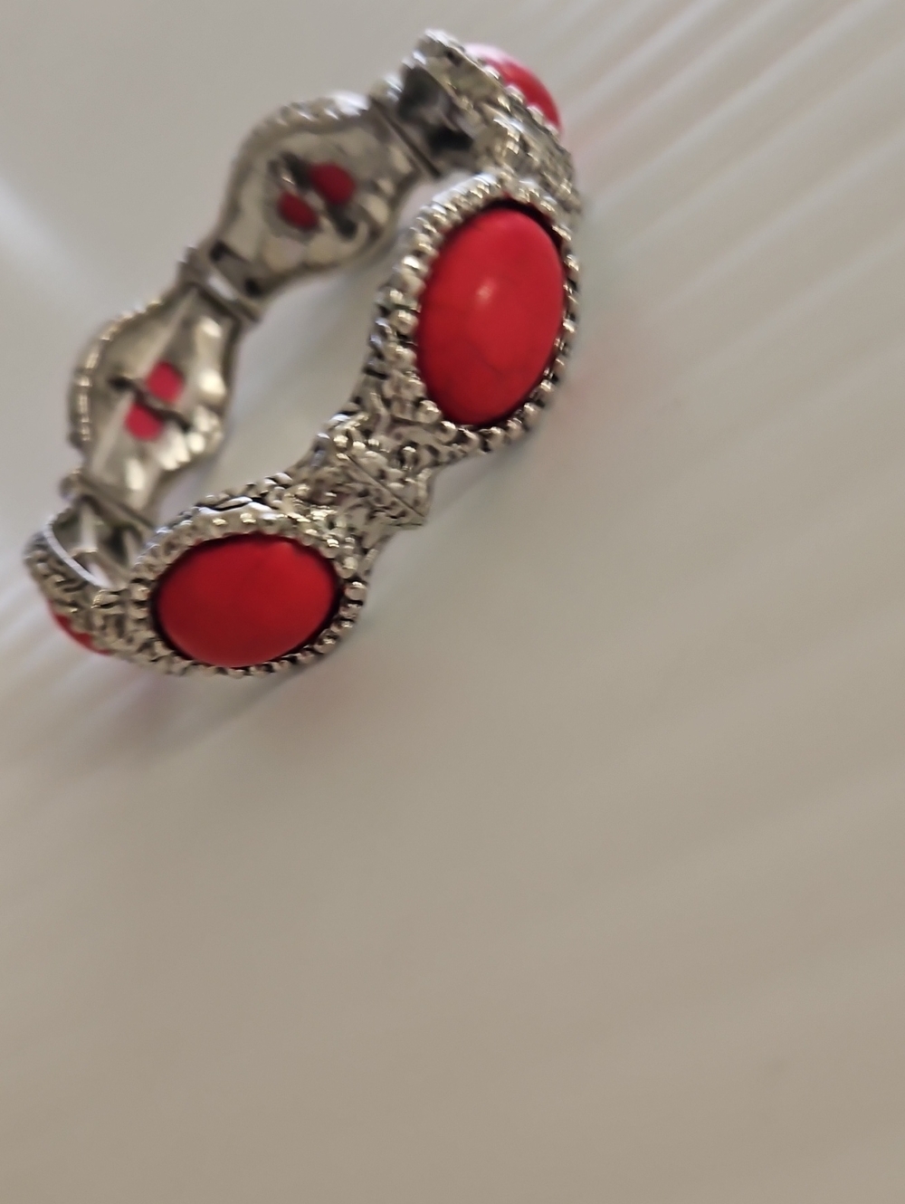 Silver Bracelet with Hot Pink Cabochon Accents